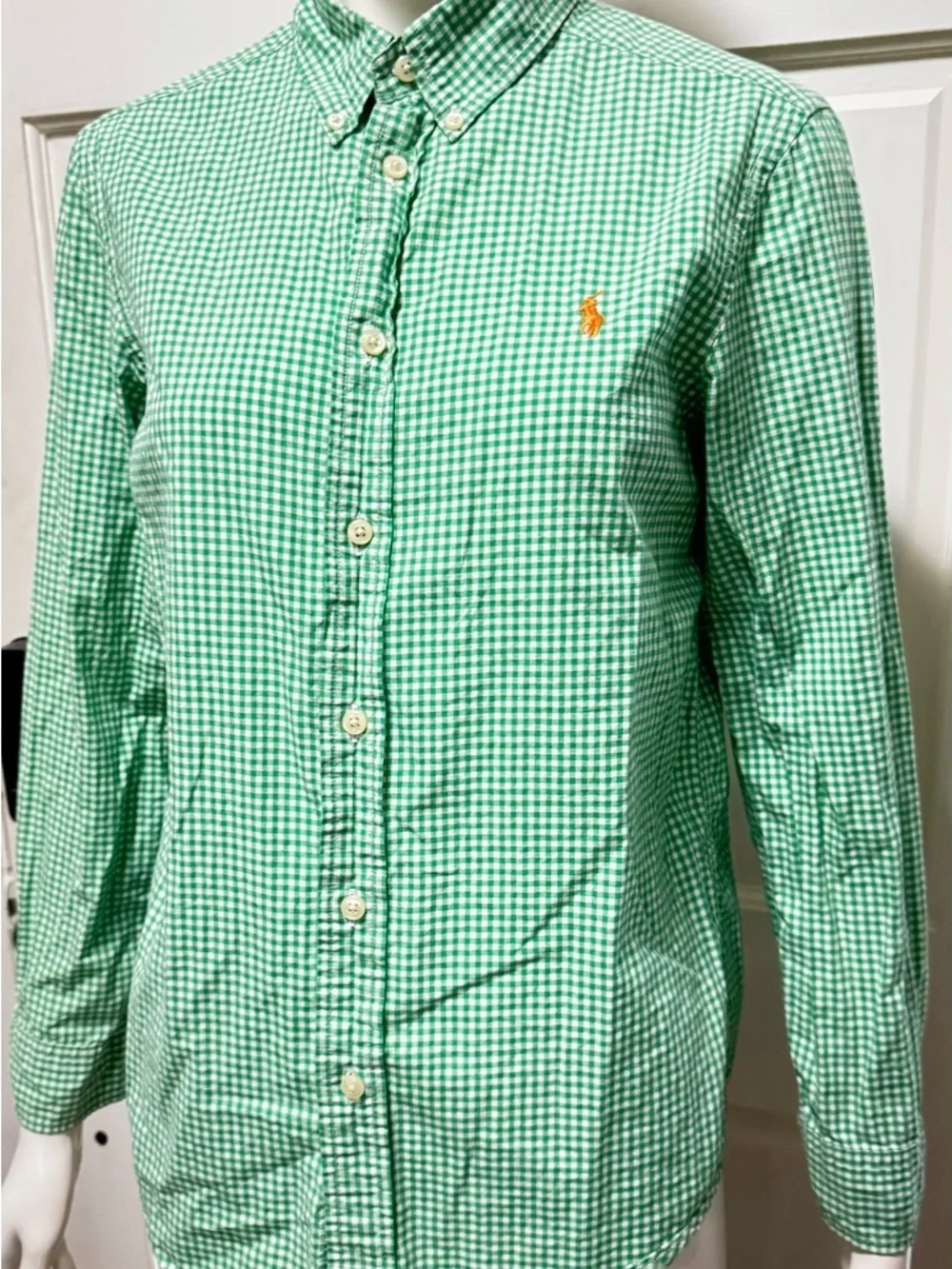 Ralph Lauren Oxford plaid Green Gingham Button-Down Shirt Size 14/16